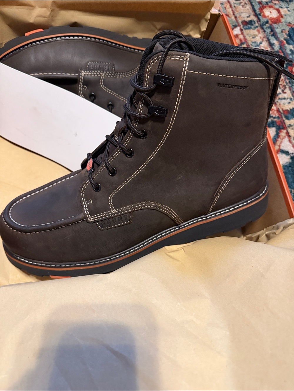 Men's Waterproof Brown Lace-Up Work Boots